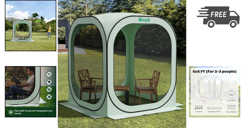 Pop Up Tent Portable Canopy with Mesh Mosquito Net 6x6 FT Screen House Shade - Image 2 of 4