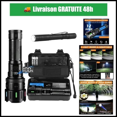 Lampe torche LED rechargeable 5 modes 5000 mAh IP67 zoomable - Photo 1/4