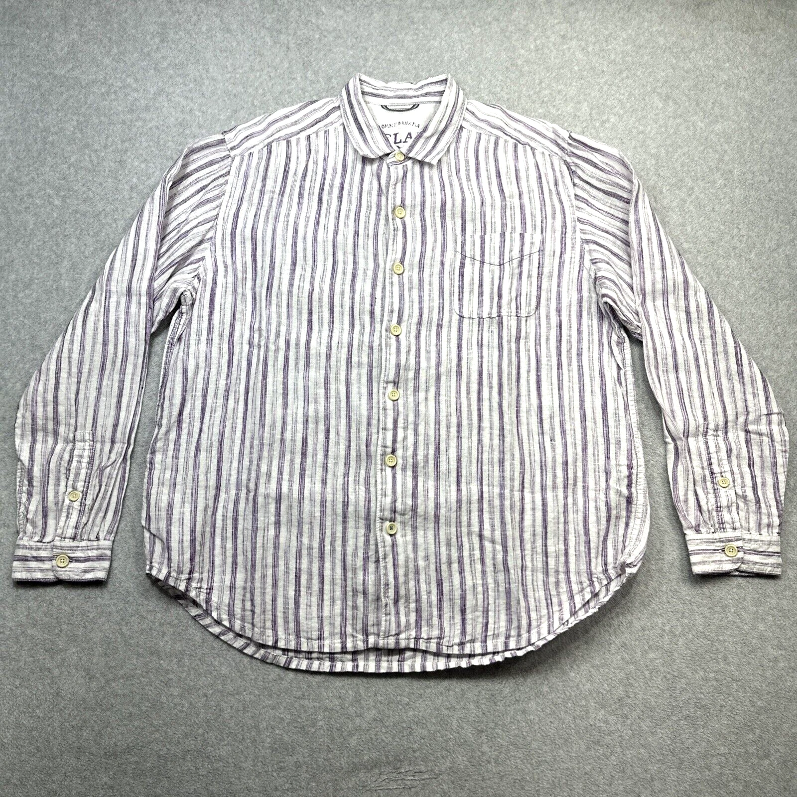 Tommy Bahama Relax Linen Shirt Men Large Purple Stripe Long Sleeve Resort Casual