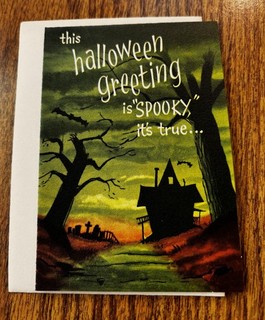 Small Vintage Deadstock Unused Gibson Halloween Greeting Card Spooky Ghost House
