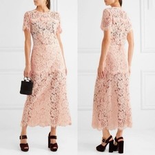 GANNI Duval Corder Pink Lace Midi Dress Size 40 US 8