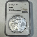 2019 Silver Eagle NGC Graded MS 70 .999 Silver 31g COBM-9439