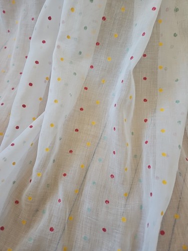 Vintage 40s Curtains 3 Panels Sheer Yellow Red Green Polka Dot Retro Kitchen - Picture 4 of 10