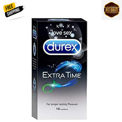 Durex Extra Time Lubricated Condoms | Delay Gel for Extended Play- Pack of 10