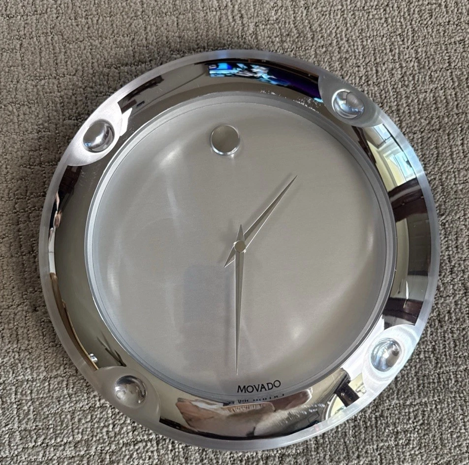 "Reloj de pared grande Movado plateado/cromo probado funcionando raro 13"" pulgadas" Foto 2 de 4