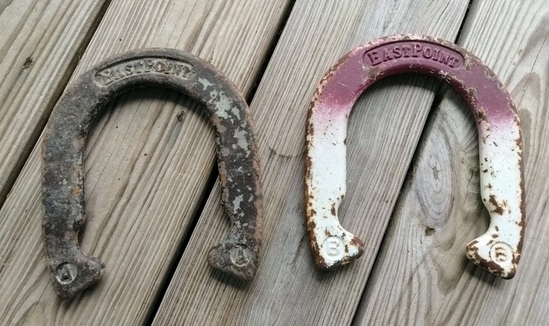 Vintage EASTPOINT Forged Iron Horseshoes Set of TWO! A & B