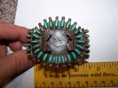 Native American Sterling Silver & Turquoise Needle Point Watch Cuff Bracelet CFN