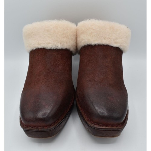 Born Womens Sz 10 Hope Shearling Lined Heeled Red Distressed Leather Clogs Shoes - Picture 2 of 12