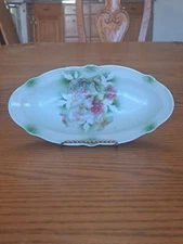 K & L Hand Painted Spring Floral Pattern Small Porcelain Condiment Relish Dish