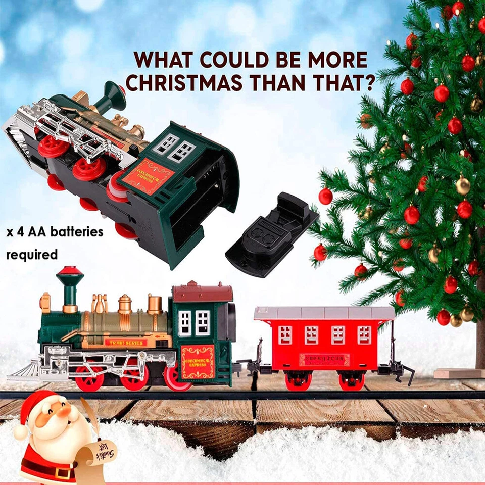 Tren de juguete a pilas con luz y sonido alrededor del árbol de Navidad conjunto de vías Foto 4 de 4