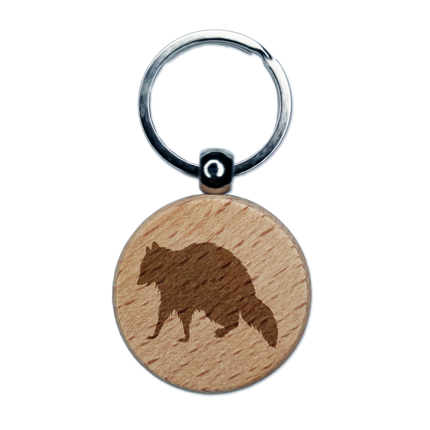 Racoon Walking Solid Engraved Wood Round Keychain Tag Charm