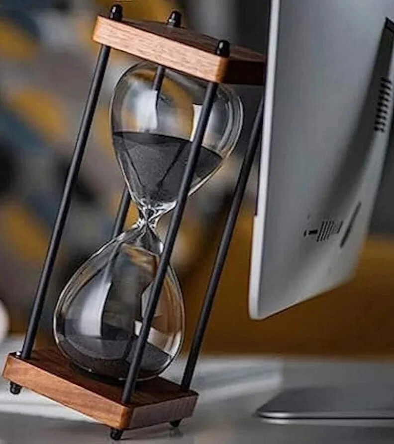 Large Hourglass Timer 30 Minute, Decorative Wooden Sandglass, Black Sand 30 min
