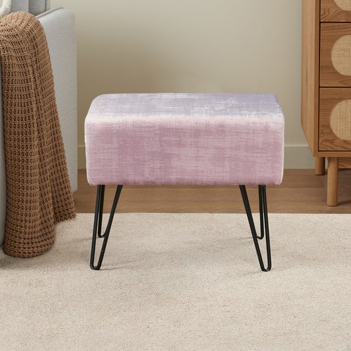 Plush Textured Velvet Ottoman Footstool Metal Legs Accent for Modern Living Room - Picture 149 of 244