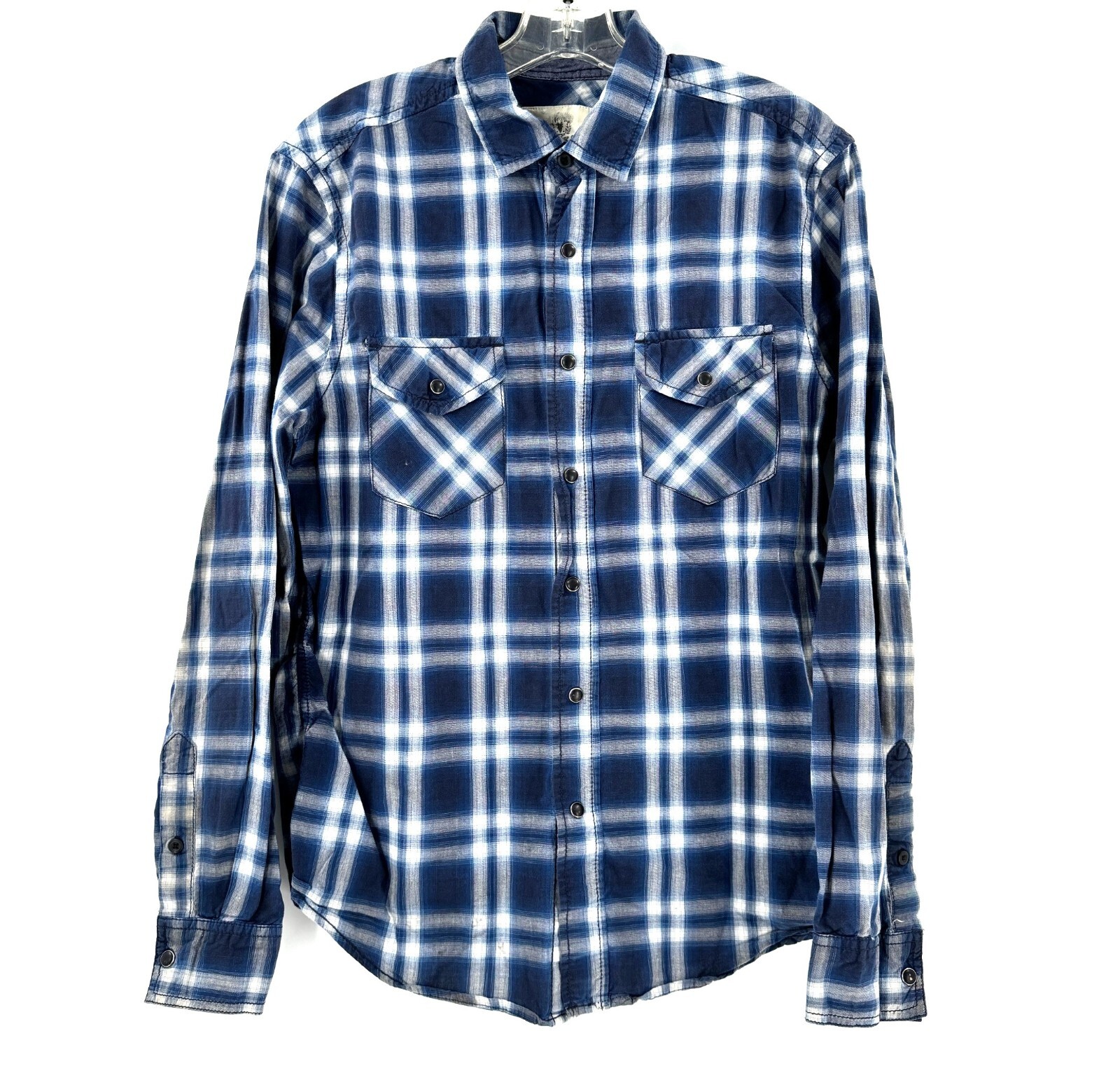 Roebuck Co Pearl Snap Shirt Men's Western Cowboy Rodeo Size Medium Blue Plaid