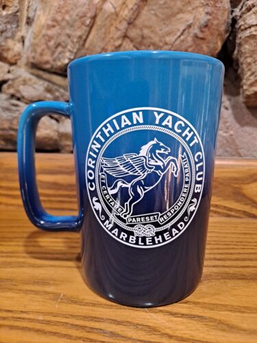 CORINTHIAN YACHT CLUB MARBLEHEAD BLUE/WHITE 16oz CERAMIC COFFEE MUG CUP W/HANDLE - Afbeelding 1 van 6