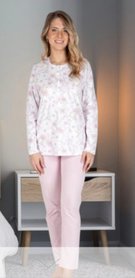Linclalor Damen Pyjama aus warmer Baumwolle mit Ärmeln und langer Hose Gr. 60