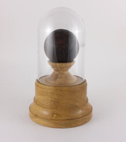 Cased Antique Cricket Ball. Old Leather Ball Glass Dome Display Stand Trophy.