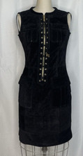 NWT MICHAEL KORS WOMEN'S SUEDE DREES CREW NECK SLEEVELESS BACK ZIP BLACK $795 XS