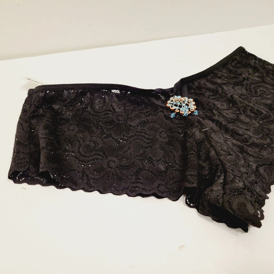 NUEVO CON ETIQUETAS Delicadas Sexy Negro Encaje Descarado Talla 6 Bragas Acento Joya Foto 3 de 4