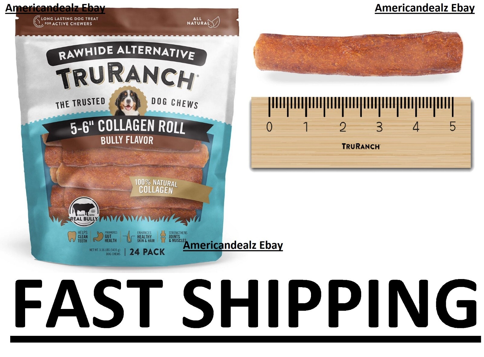 TruRanch Collagen 6" Bully Rolls, 24 ct Rawhide-alternative collagen rolls