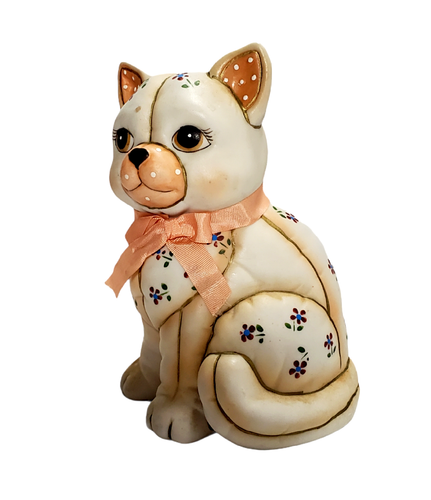 Panca per gatti patchwork trapuntata ceramica 1987 Lefton alta 6" - Foto 2 di 9