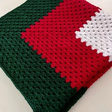 Handmade Amish Lap Size Afghan Blanket 41x41” Square Christmas Colors Knit