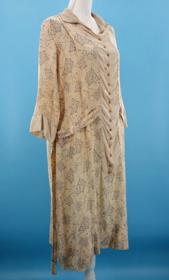 VTG Women's 20s Cream & Gray Printed Silk? Drop Waist Shift Dress Sz M/L 1920s - Image 3 of 4