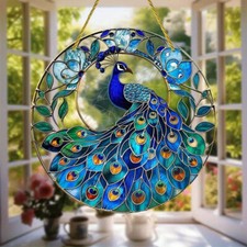 Peacock Colourful Acrylic Disc Suncatcher Hanging Home Wall Decoration Hanging