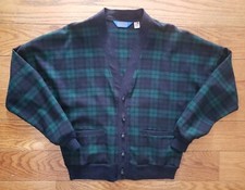 Vintage Pendleton Cardigan Sweater Mens Medium Green Tartan Plaid Wool Jacket