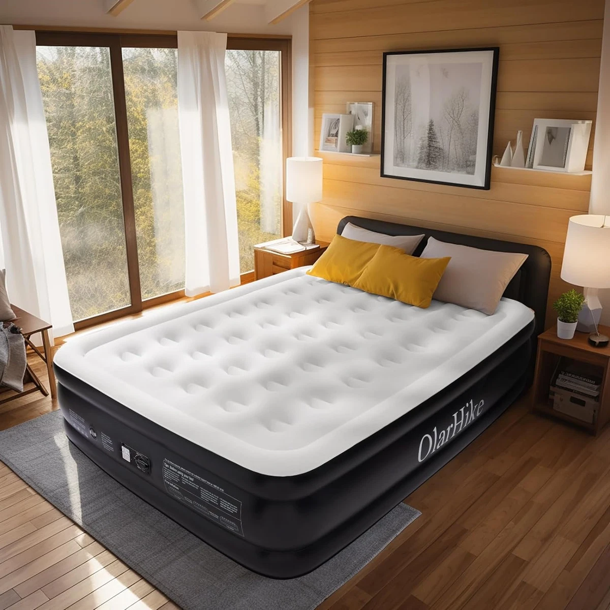 Double blow up mattress with electric pump top