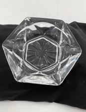 Vintage Clear Pressed Glass Hexagon Ashtray 5.25" Starburst Pattern On Bottom 
