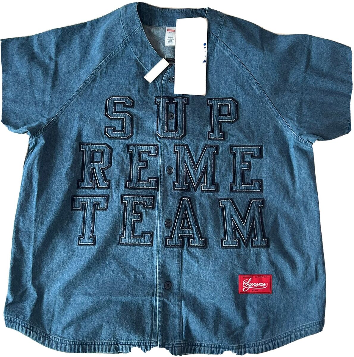 🔥Supreme FW22 Denim Baseball Jersey Denim Size XXL .Sold Out ! With  Receipt.