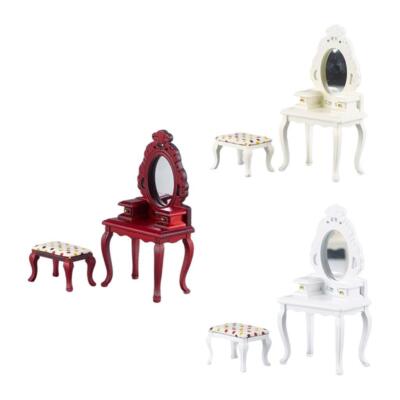 Handgefertigter Miniatur Schminktisch mit Hocker 1:12 Puppenhaus