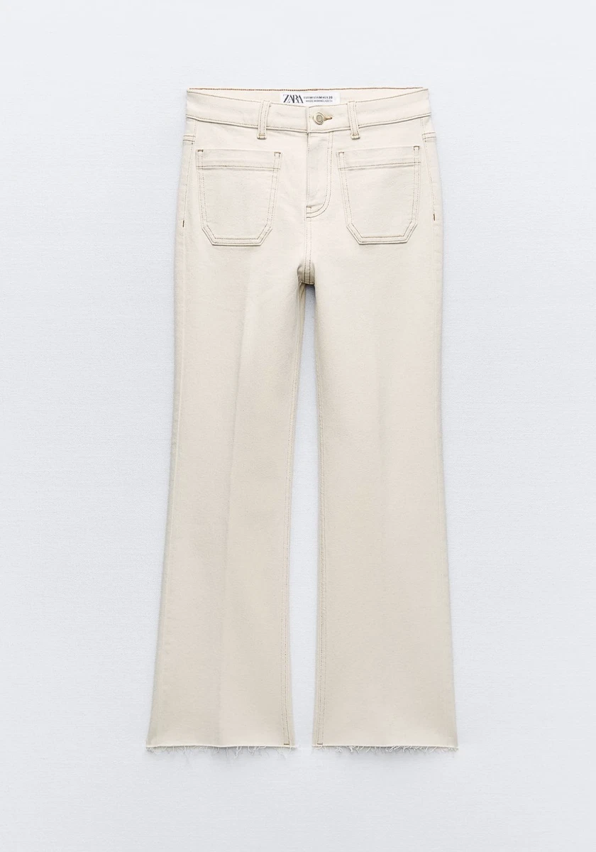 ZARA WOMAN SS24 ECRU Z1975 HIGH WAIST MINI FLARE JEANS REF 8228 035