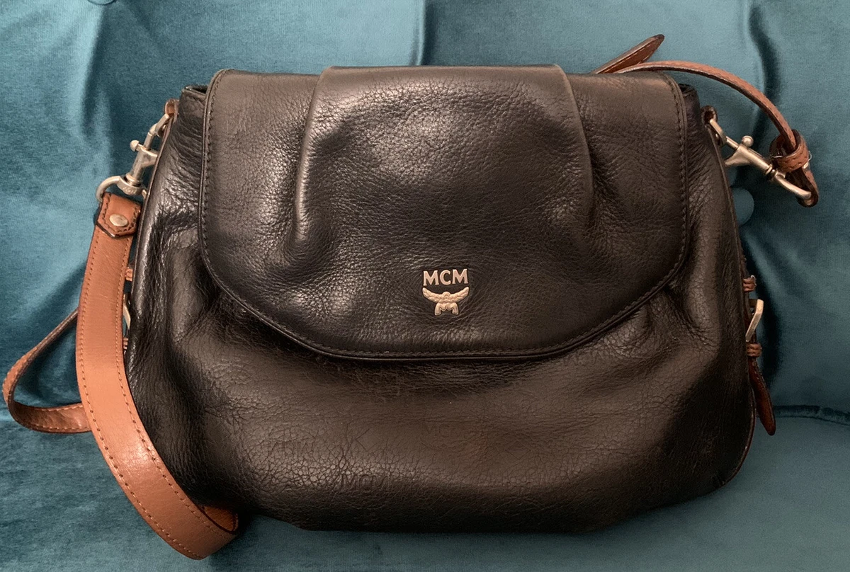 MCM Vintage Half Moon Messenger Black Leather Shoulder Bag