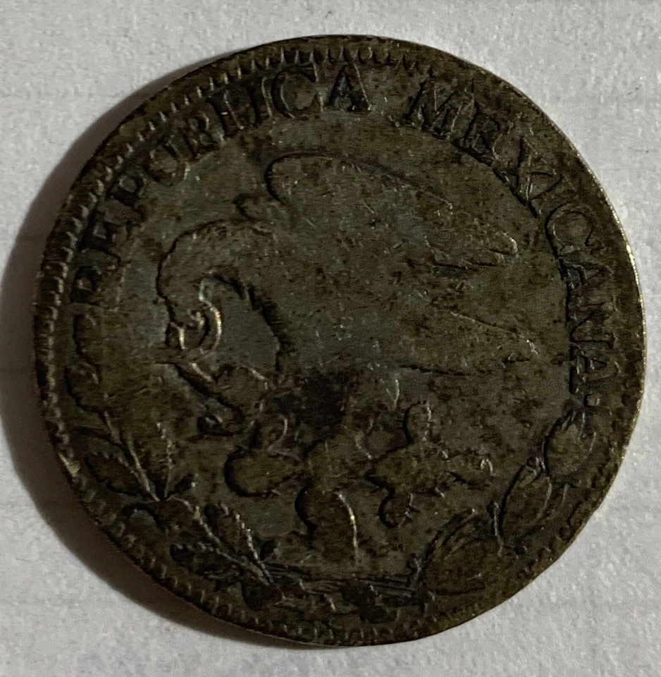 MONEDA DE PLATA DE 2 REALES DE MÉXICO 1824-- "ÁGUILA CUELLO GANCHO" RARA** UN AÑO Foto 2 de 4