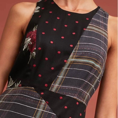 NWT ANTHROPOLOGIE ALVA MIXED FLORAL & PLAID EMBROIDERED DRESS by MAEVE Size 14 - Picture 2 of 10