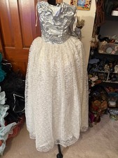 Vtg Gunne Sax Jessica McClintock White Lace Silver Bodice Formal Dress SZ 3 NWT