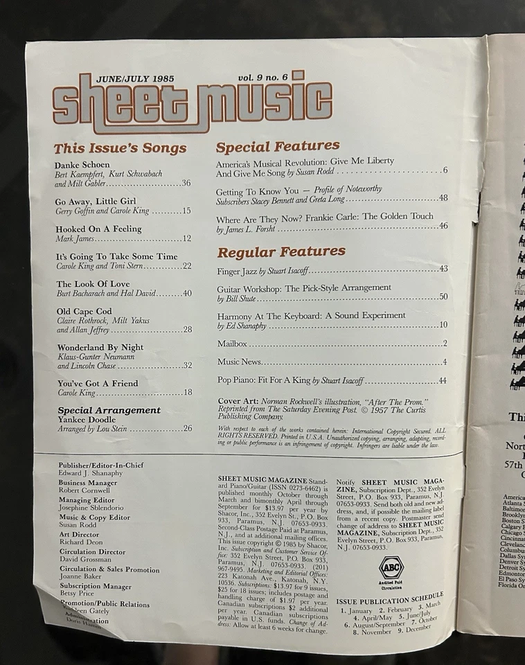 Sheet Music Magazine July 1985 Yesterday Summers Norman Rockwell - Image 2 of 4