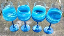 Wine glasses Ocean Waves Themed Stemmed x4
