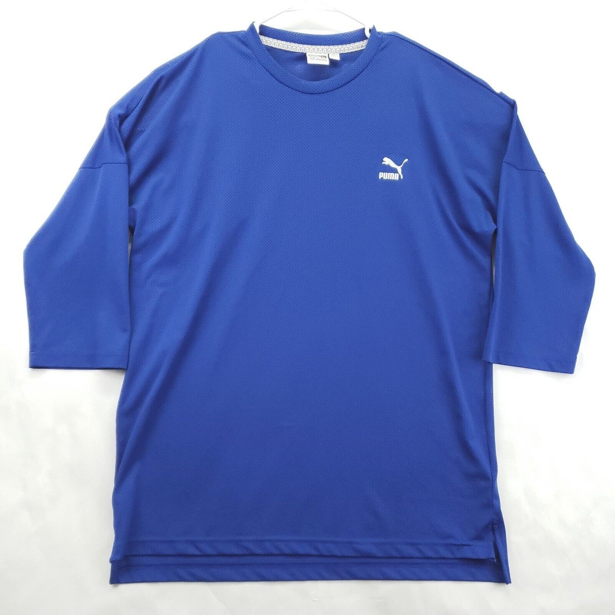 PUMA スポーツ シャツ 青色 Puma Jersey Shirt Men XL Blue Big Spellout Long Sleeve Classic