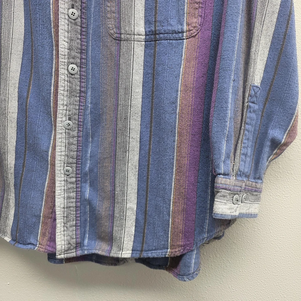 Camisa vintage Creative Edge para hombre grande con capucha abotonada algodón a rayas años 90 Foto 3 de 4