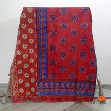 Indian Handmade Vintage Kantha Throw Blanket Rustic Reversible Cotton Quilt
