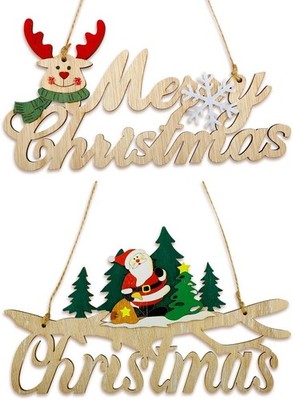 2 Stück Weihnachten hängende Türschilder, Holz Schneemann Alphabet Merry Xmas Dekoration