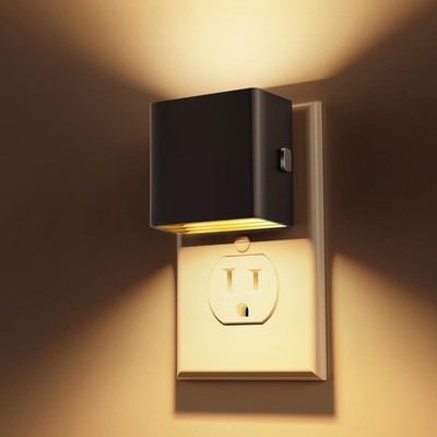 2 Pack Night Lights for Wall Outlet, Auto On Off, Dimmer Control, Black