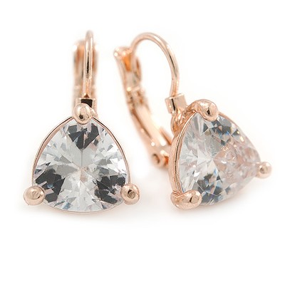 Thrillion Cut klare CZ Ohrhänger in Roségold mit Hebelverschluss - 20 mm