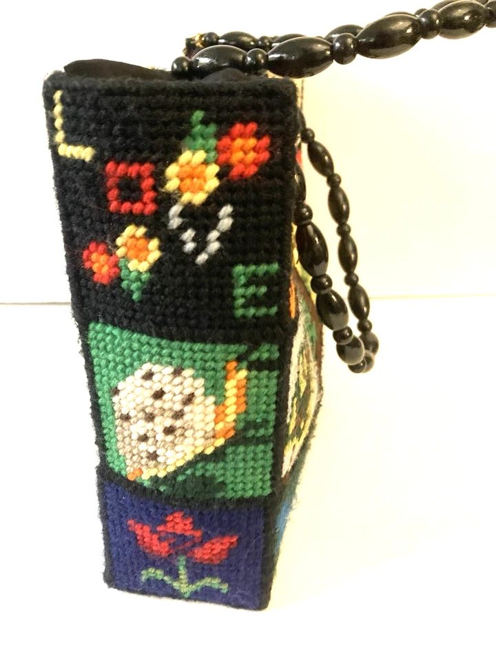 Vintage Columbia Minerva Needlepoint Tote Bag Bob Miller Ecology Insects - Image 4 of 4