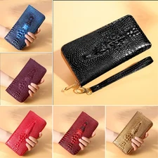 Leather 3D Embossing Alligator Ladies Crocodile Long Wristlet Clutch Wallet Gift