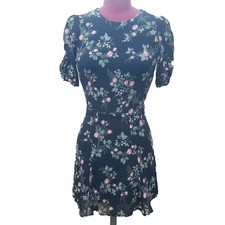 Reformation Gracie Dress Black Rose Floral Viscose Ruched Short Sleeves Mini 4
