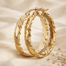 14K Gold Filled Chunky Large Hoop Earrings Polished Women Jewelry Gift